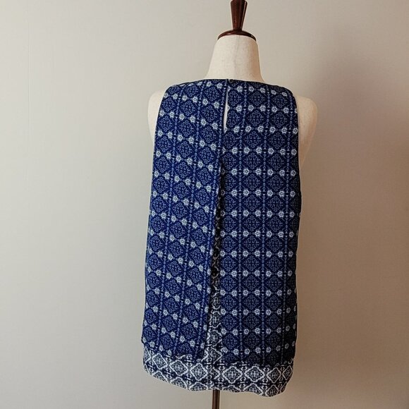 Premise Studio tunic Women's L Sleeveless top blue Layered Geometric floral boho - Picture 4 of 15